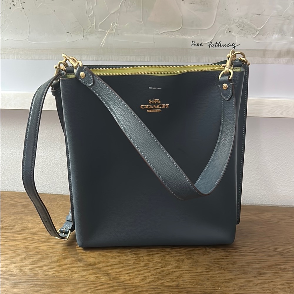 Coach Teal Structured Shoulder Bag with Gold Accents